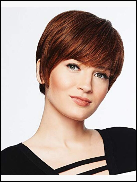 Short Auburn Wig with Bangs Synthetic Heat Resistant Breathable Wig Cap Included main image 7